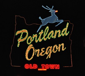 Portland Oregon - White Stag sign.  Photo by Steve Morgan.