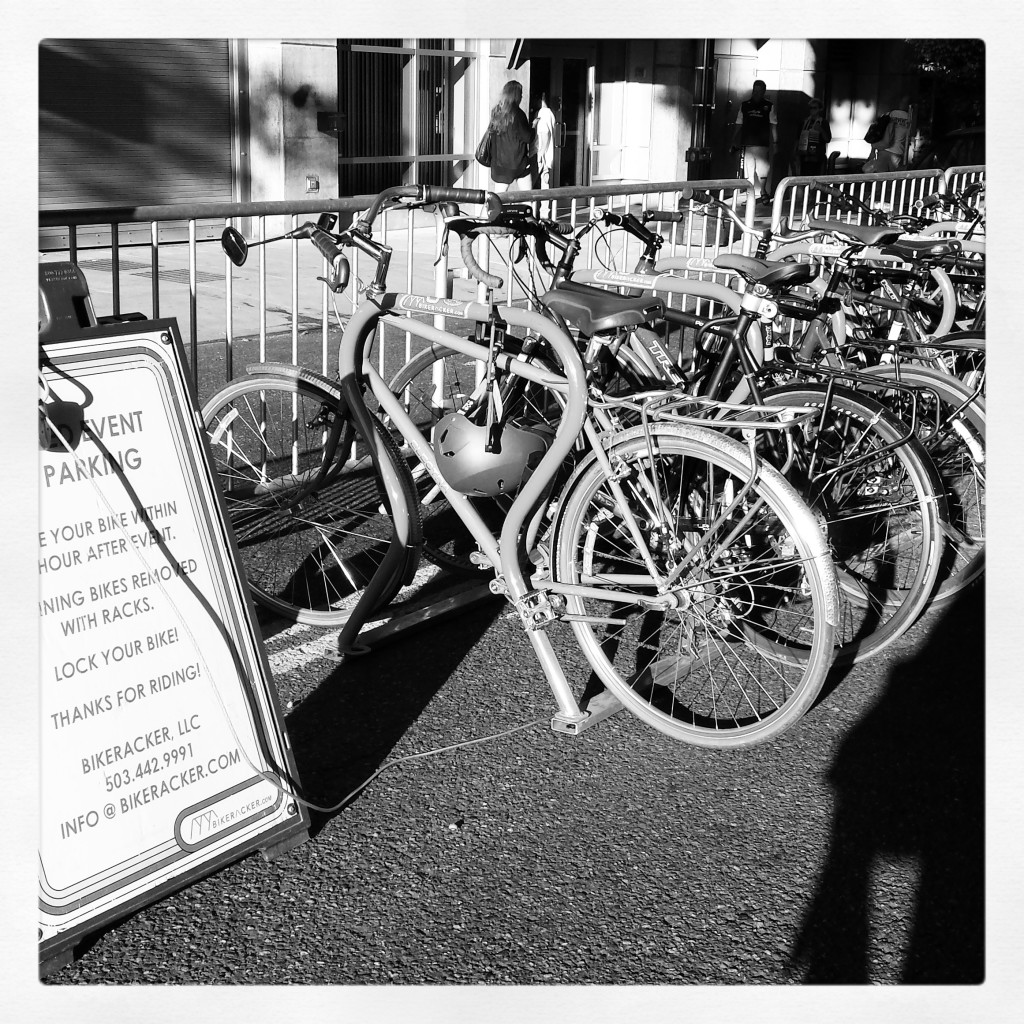 Bike parking outside Jeld-Wen Field, home of the Portland Timbers.